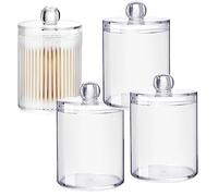 Lot de 4 distributeurs de Cotons-tiges, Organiseur de Maquillage, Rangement de Cotons-tiges avec couvercles en Bambou, Distributeur de Cotons-tiges pour Salon