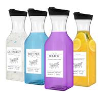 Lot de 4 distributeurs de détergent à lessive de 1,5 l avec étiquette, distributeur de détergent liquide, distributeur de détergent en plastique pour l'organisation et le rangement de la buanderie,
