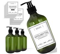 Lot de 4 distributeurs de savon à pompe de 500 ml, bouteilles vides en plastique, pour savon à vaisselle, shampooing et après-shampoing, cuisine, hôtel (vert)