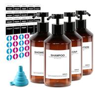 Lot de 4 Distributeurs de Savon Marron 500 ML Distributeur Shampoing et Gel Douche avec 56 étiquettes étanches - Distributeur Savon Salle de Bain - Distributeurs de Liquide Vaisselle pour Cuisine