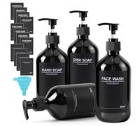 Lot de 4 distributeurs de Savon, Noir, 500 ML, à remplir, Distributeur de Gel Douche, Distributeur de Liquide Vaisselle, Cuisine, Salle de Bain, Distributeur de Savon, Distributeur de shampoing
