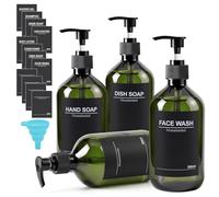 Lot de 4 distributeurs de Savon Vert - 500 ML - Distributeur de Gel Douche - Bouteilles de shampoing à remplir - Distributeur de Liquide Vaisselle pour Cuisine, Salle de Bain - Distributeur de