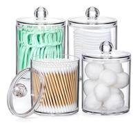 Lot de 4 distributeurs en acrylique Qtip pour cotons-tiges, boules, tampons, cure-fil dentaire - Petit pot d'apothicaire en plastique transparent pour accessoires de salle de bain, organisateur de