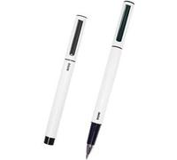 LOT de 4 Dohe Stylos élégants en métal léger - Corps ovale blanc - Ergonomique et glisse parfaite - Capuchon avec clip - En aluminium - Encre bleue G