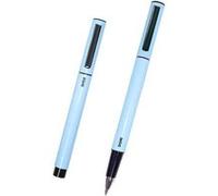 LOT de 4 Dohe Stylos élégants en métal léger - Corps ovale bleu ergonomique - Capuchon avec clip - Fabriqué en aluminium - Encre bleue