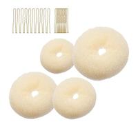 Lot de 4 donuts en forme de donut avec 20 épingles à cheveux dorées, beignets beiges, pour danseurs, ballerines, filles, etc. et coiffures quotidiennes (beige)