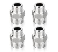 Lot de 4 douilles doubles en acier inoxydable 1/2", réduction 1/2" à 3/8" | Adaptateur eau inoxydable 3/8 vers 1/2. Raccord fileté de précision pour tuyau, sanitaire et industrie