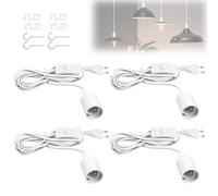 Lot de 4 douilles E27 avec interrupteur, câble de 5 m, anneau à vis, prise européenne, lampe suspendue, corde pour suspension de lampe DIY, chambre à coucher, salle à manger, balcon