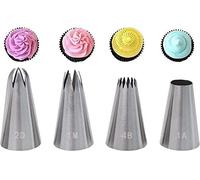 Lot de 4 Douilles Pâtisserie, 25 mm Buses à Douille Réutilisables Douilles Gâteaux en Acier Inoxydable pour la Décoration Pâtisserie Cupcakes Muffins Tarte Cookies
