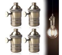 Lot de 4 douilles vintage en aluminium WIYETY : douilles bronze 220 V E27 avec interrupteur rotatif, adaptateur pour suspension, ampoule LED, décoration rétro, douille pour suspension