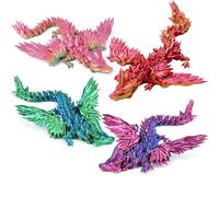 Lot de 4 Dragons imprimés en 3D avec Ailes - 22 cm - Jouet de Dragon Flexible pour collectionneur, décoration de Bureau et Bureau - Dragons Volants colorés