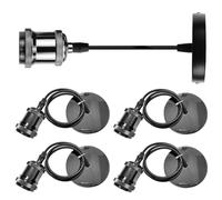 Lot De 4 E27 Porte Lampe Suspension, E27 Porte Lampe, Noir Suspensions Avec Câble Réglable De 100 Cm, Suspension Vintage En Métal Pour Éclairage Au Plafond Salon Chambre Cuisine