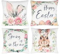 Lot de 4 Easter Bunny Housse de Coussin Canapé Taie d'oreiller Décoration Chambre Housses de Coussin en Doux d'extérieur Housse de Coussin Décoratif pour Chambre Chaise Lit Jardin 50x50cm Z-1880
