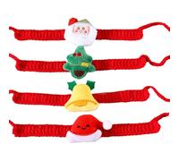 Lot de 4 écharpes en tricot de Noël Cravate à rayures chaudes Écharpe du Nouvel An pour les fêtes de vacances Petits vêtements pour animaux de compagnie