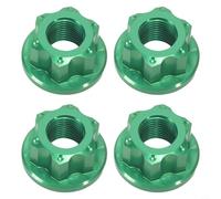 Lot de 4 écrous à couronne M10 en aluminium 7075 pour moyeu de roue arrière de vélo, vis d'essieu Fixie avec design antidérapant, légers et robustes pour vélo de route, VTT, vélo pliant, vert