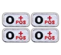 Lot de 4 écussons brodés « Pos » de groupe sanguin 0 blanc/rouge - Thermocollant / thermocollant - Patch / Emblème
