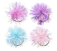 Lot de 4 élastiques à cheveux colorés en aluminium pour queue de cheval avec pompons