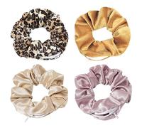 Lot de 4 élastiques à cheveux en flanelle avec fermeture éclair pour ranger les gadgets, pour filles (12 cm)
