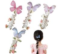 Lot de 4 élastiques à cheveux en spirale, avec perles et papillons sans dommages, accessoires de coiffure souples et extensibles pour femmes et filles