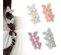 Lot de 4 élastiques à cheveux en spirale, avec perles et papillons sans dommages, accessoires de coiffure souples et extensibles pour femmes et filles