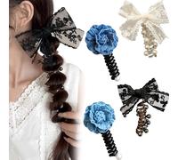 Lot de 4 élastiques à cheveux en spirale souples et incassables for femmes, élastiques à cheveux, fil torsadé, cordon téléphonique for filles(H)