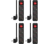 Lot de 4 | ELRO ES103S-B Multiprise 3 Prises avec Interrupteur et câble de 1,5 m | Haute sécurité | Sécurité Enfant | Fiche de Contact de Protection | Résistant au feu | Certifié TÜV | Noir
