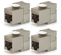 Waytex Lot de 4 Embases Keystone RJ45 Courtes Cat6a FTP sans outil - Connecteur métal zinc nickelé -10 Gbps 500MHz - Blindé FTP - Repérage T568 A/B - AWG22 à 26 avec serre-câble