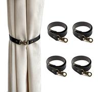 Lot de 4 embrasses de rideaux classiques en cuir sans perçage pour maison, bureau, salon, chambre à coucher, café (noir)