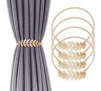 Lot de 4 embrasses de Rideaux en Alliage d'aluminium - Design à Ressort - Motif Feuille sculptée - pour Rideaux - Embrasses de Rideaux - Style Moderne et Simple - Crochets décoratifs