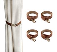 Lot de 4 embrasses de rideaux en cuir classiques sans perçage pour maison, bureau, salon, chambre à coucher, café (marron)