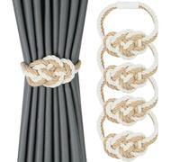 Lot de 4 embrasses de rideaux magnétiques en jute naturelle, style bohème rustique et décoratif pour la maison et le bureau (jute + coton)
