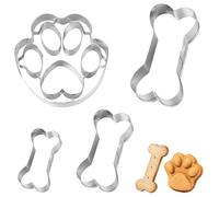 Lot de 4 emporte-pièces avec os et pattes en acier inoxydable de qualité supérieure pour enfants, idéal pour les anniversaires de chien, les biscuits, les friandises et les travaux manuels