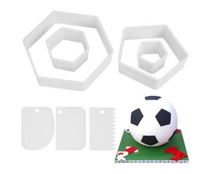 Lot de 4 emporte-pièces en forme de football, 3 grattoirs à gâteau, outils de fabrication de desserts à motifs, moules à biscuits de football, moules à gâteau (blanc)