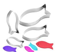 Lot de 4 emporte-pièces en forme de poisson - En acier inoxydable - Moule pour craquelins, biscuits, gâteaux, collations sucrées, petits moules à biscuits pour, pâtisserie à la maison et