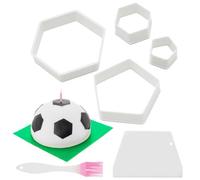 Lot de 4 emporte-pièces en plastique avec motif football, pour bricolage, artisanat, fondant, gâteau, dessert, avec 1 pinceau à huile et 1 grattoir