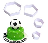 Lot de 4 emporte-pièces hexagonaux avec motif de football - Pour fondant - Coupe du monde de football - Moules à sucre - Outils de décoration de gâteaux et desserts