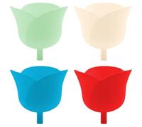 Lot de 4 entonnoirs de cuisine en silicone en forme de rose pour la cuisine, le versement d'huile et le transfert de liquide en rouge, bleu, vert et beige