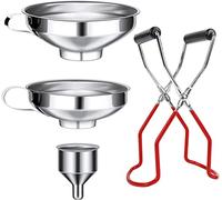 Lot de 4 entonnoirs en acier inoxydable - Avec poignée et pelle en verre - Entonnoir pour transvaser les épices, les liquides, la poudre, les haricots