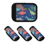 Lot de 4 enveloppes de poignée de bagage Dinosaure Volcan pour enfants Art doux et robuste Identificateur de sac de voyage pour valise