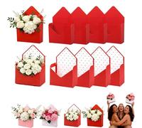 Lot de 4 enveloppes de Saint-Valentin en carton robuste pour bouquet de fleurs, panier à fleurs pliable en forme d'enveloppe romantique pour mariage, anniversaire de mariage, fête (rouge) (8 pièces x
