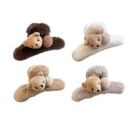 Lot de 4 épingles à cheveux en forme d'ours en peluche pour femme | Fixation sûre pratique pour les activités quotidiennes, grande pince douce et confortable pour les activités quotidiennes