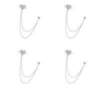 Lot de 4 épingles à revers classiques en alliage avec chaîne de suspension pour vêtements d'affaires et fêtes, événements formels, épingle de fermeture sécurisée à l'arrière, Star longtassel, comme