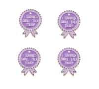 Lot de 4 épingles amusantes en émail - I Survived Small Talk Today avec bouton doré à l'arrière, jolies épingles à revers en ruban lavande pour sac à dos, veste, chapeau