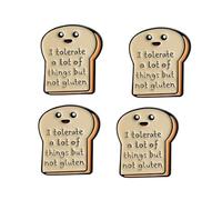 Lot de 4 épingles en émail « I Tolerate a Lots of Things But Not Gluten » - En alliage - En forme de pain - Accessoire humoristique pour les allergies au gluten - Taille unique - Métal, sans pierre
