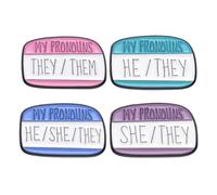 Lot de 4 épingles en émail My Pronouns pour la troisième personne - Pour pronom - Pour vêtements, chapeaux, sacs, Acier allié