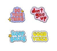Lot de 4 épingles inspirantes en alliage « Do Your Thing Don't Give Up Keep Going Good Vibes » - Badges de motivation pour vêtements, chapeaux, sacs à dos - 3 cm - Métal - Sans pierre précieuse, 3cm