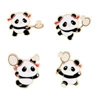 Lot de 4 épinglettes de badminton en émail en forme de panda, en alliage de dessin animé, pour les amateurs de badminton, sacs à dos, chapeaux, accessoires de smoking
