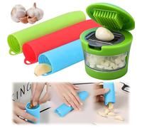 Lot de 4 éplucheurs d'ail en silicone - Presse-ail, broyeur, cutter, hacher, presse-purée, rouleau en silicone