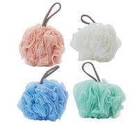 Lot de 4 Éponges de Bain en Filet Pe, Boule de Bain Exfoliante | Maille Solide, Design Cordon, Mousser, Nettoyer, Calmer la Peau et Exfolier