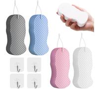 Lot de 4 éponges de Bain Exfoliantes avec 4 Crochets, Ultra Douces Eponge Exfoliante Corps, pour Peaux Mortes pour Bain et Douche, Réutilisables Brosse de Douche pour Enfants, Femmes, Hommes